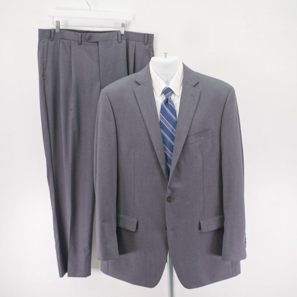Ralph Lauren Wool Gray Twill 2 Piece Suit 42L 39 / 32‎ Mid Rise Pleated 2 Button